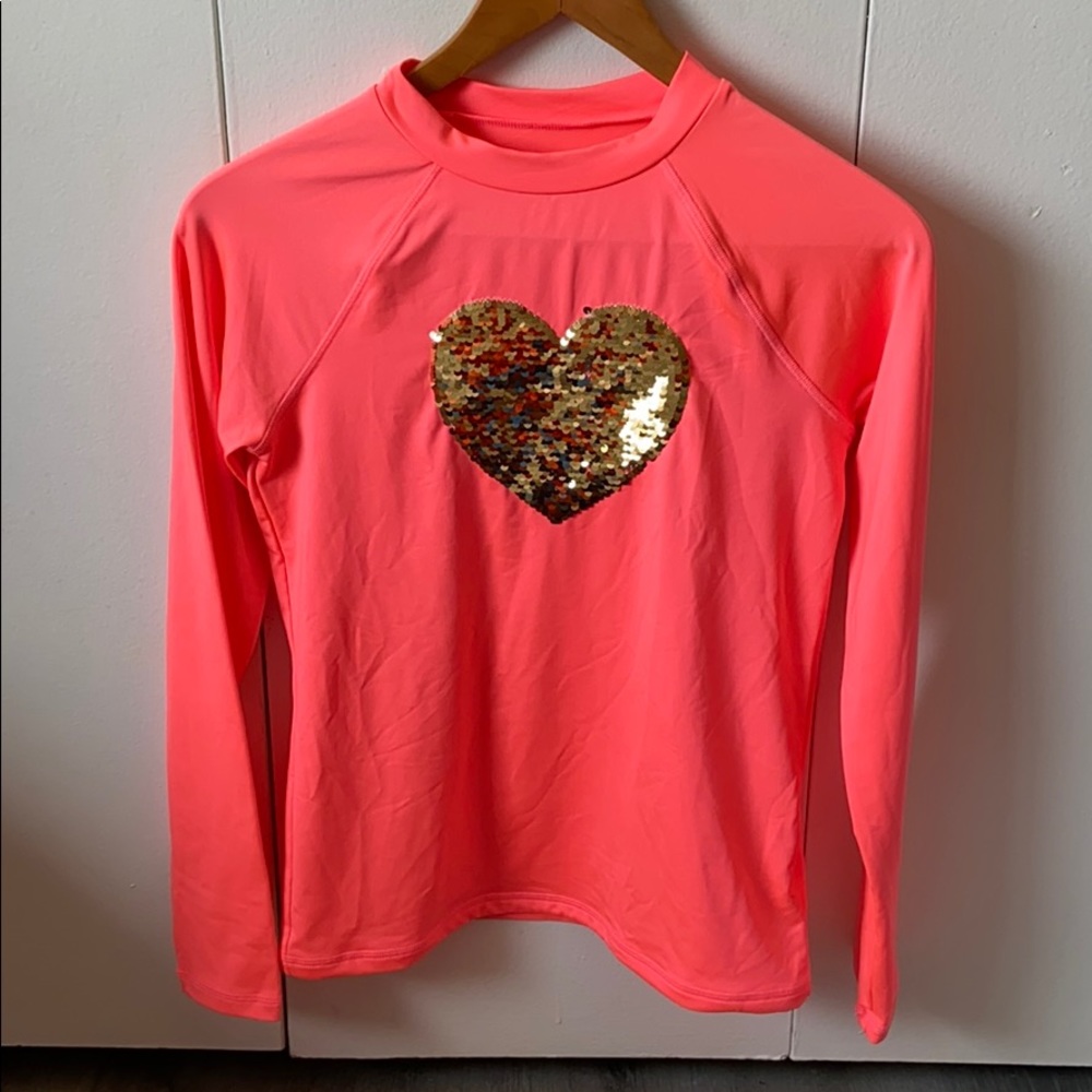 Long-Sleeve Swim Top, flip sequin heart